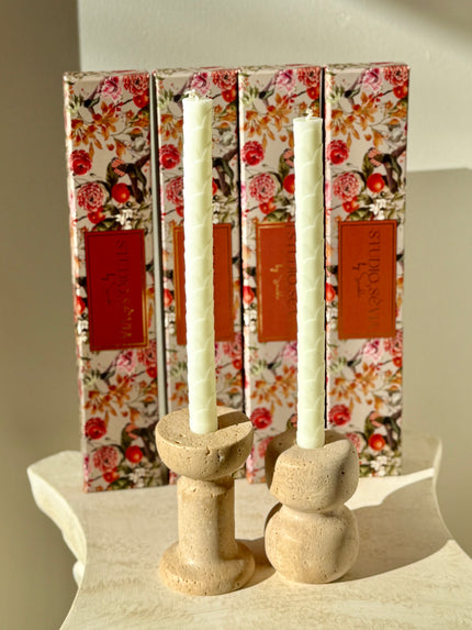 CORALIE - 2'li Kabuk Desen Şamdan Mum (Krem)