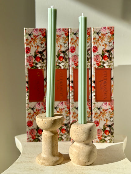 LINEA - 2'li Şerit Desen Şamdan Mumu (Su Yeşili)