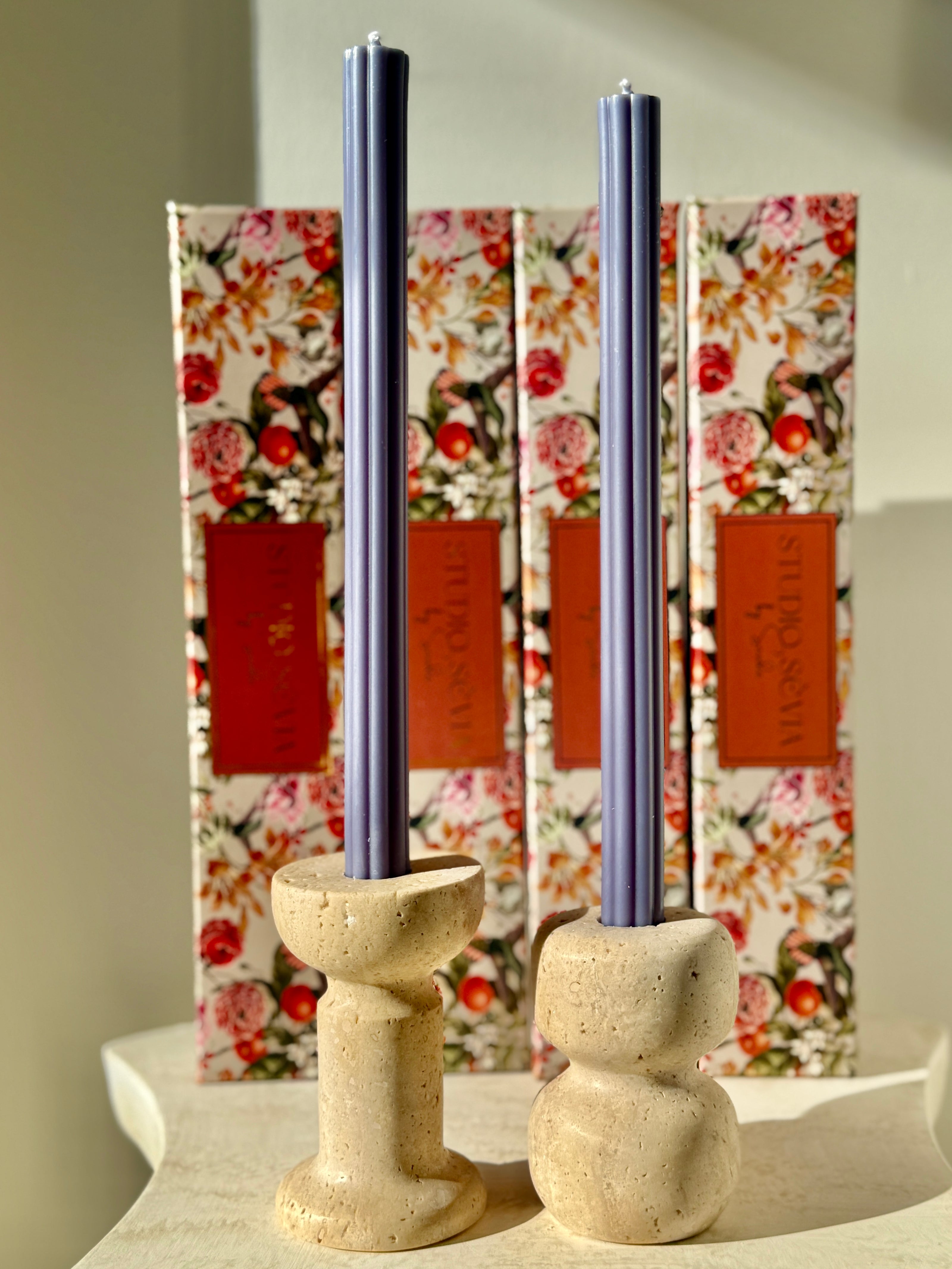 LINEA - 2'li Şerit Desen Şamdan Mumu (Antrasit)