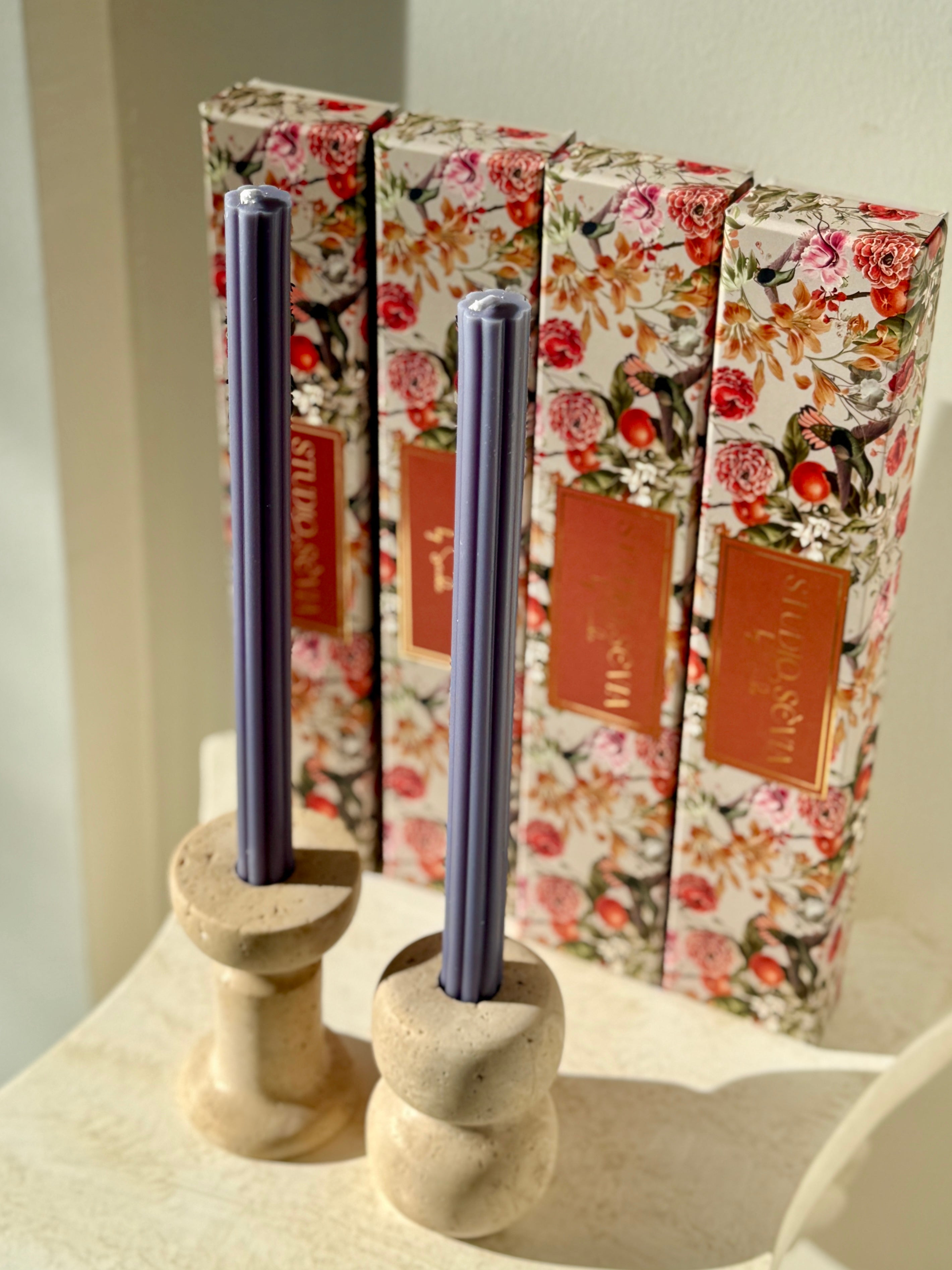 LINEA - 2'li Şerit Desen Şamdan Mumu (Antrasit)