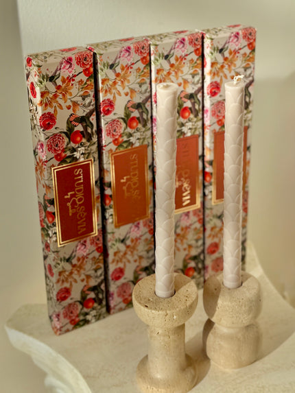 CORALIE - 2'li Kabuk Desen Şamdan Mum (Pudra)